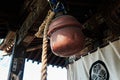 Old rusty antique Japanese bronze shinto bell or Suzu