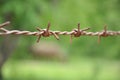 Old rusty barbed wire fence background blurred nature Royalty Free Stock Photo