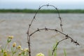 Old rusty barbed wire at the site of an SLON concentration camp