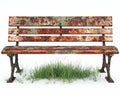Old rusty bench with grass growing around it in a natural outdoor setting Royalty Free Stock Photo