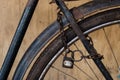 Old rusty bicycle with chain and lock on the wheel Royalty Free Stock Photo