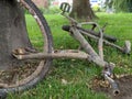 An old rusty bicycle found in the river Royalty Free Stock Photo