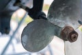 Old rusty boat propeller with Three bladed stainless steel Royalty Free Stock Photo