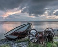Old rusty boat during sunset, Ijselmeer Holland Royalty Free Stock Photo