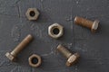 old rusty bolt and nut on black background Royalty Free Stock Photo