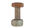 Old rusty bolt and screw-nut isolated on white background Royalty Free Stock Photo