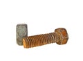 Old rusty bolt and screw-nut isolated on white background Royalty Free Stock Photo