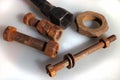 Old rusty bolts nuts and socket wrench Royalty Free Stock Photo