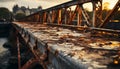 Old rusty bridge, man made steel, dusk, autumn, famous place generated by AI Royalty Free Stock Photo