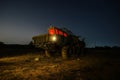 Old rusty broken Russian military vehicle at night Royalty Free Stock Photo