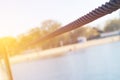 Old rusty cable and anchorage on the sea pier closeup Royalty Free Stock Photo