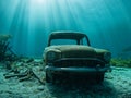 old rusty car with a broken wreck on the beach Royalty Free Stock Photo