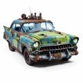 Rotting Green Toy Car Turned Zombie - Realistic Fantasy Art