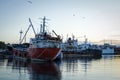 Old, rusty, cargo vessels at a ship-breaker