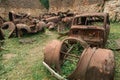 Old rusty cars left behind in Oradour-sur-Gllane, France