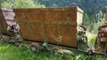 Old rusty carts for transporting materials from the mine. Schilpario, Bergamo, Italy Royalty Free Stock Photo