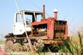 old rusty caterpillar tractor, not a working tractor.