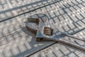 Old and rusty chrome vanadium monkey wrench, close up Royalty Free Stock Photo