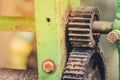 Old rusty cog of sugarcane juice machine manual Royalty Free Stock Photo