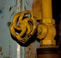 Old rusty control equipment, the old yellow valve can serve as a relic