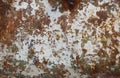 old rusty decaying metal surface with peeled and faded paint