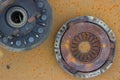 old rusty differential lying and used clutch