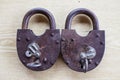 Old rusty door locks with keys Royalty Free Stock Photo