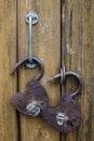 Old rusty door locks with keys Royalty Free Stock Photo