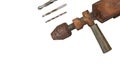 Old rusty drill and bits Royalty Free Stock Photo