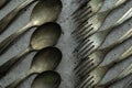 Rusty old utensils on grungy background Royalty Free Stock Photo