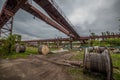 Old rusty gantry bridge crane in abandoned factory Royalty Free Stock Photo