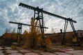 Old rusty gantry bridge crane in abandoned industrial area Royalty Free Stock Photo