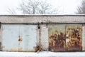 Old rusty garages in the CIS countries in the winter