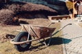 Old rusty garden wheelbarrow Royalty Free Stock Photo