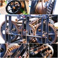 Old rusty gears machine collage of photo