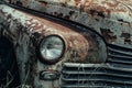 Old rusty grunge retro vintage car with peeling paint close up, abandoned auto Royalty Free Stock Photo