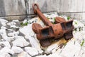 Old rusty Hall anchor, consisting of two hooks, whose opening can reach 42ÃÂº, which are responsible for the anchor\'s grip Royalty Free Stock Photo