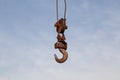 Old rusty hook of a hoisted crane in the port