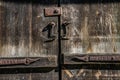 Old wooden door with hook, close-up, full frame. Royalty Free Stock Photo