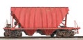 Old rusty hopper car on the rails isolated on the white background. Front view Royalty Free Stock Photo