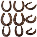 Old rusty horseshoes isolated.