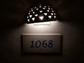 House number.Number plate on the wall. Royalty Free Stock Photo