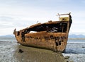 Old rusty hulk of Jannie Seddon on the beach