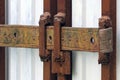 Old rusty iron hasp. Close-up