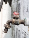 Old rusty tap size 1/2 inch with water drop  under it in garden Royalty Free Stock Photo