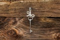 Vintage key hanging on old wooden wall Royalty Free Stock Photo