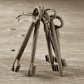 Old and rusty keys, in sepia tone Royalty Free Stock Photo