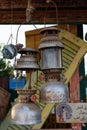 Old rusty lanterns hanging as rustic outdoor decor on September 3, 2023 in Hurghada, Egypt Royalty Free Stock Photo