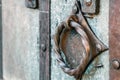 old and rusty latch and handle on metal door. old castle, house, basement Royalty Free Stock Photo