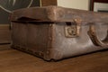 A rusty lock on an old brown leather suitcase Royalty Free Stock Photo